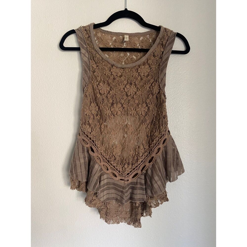 Free People Brown Flowy Open Back Lace Top SIZE XS